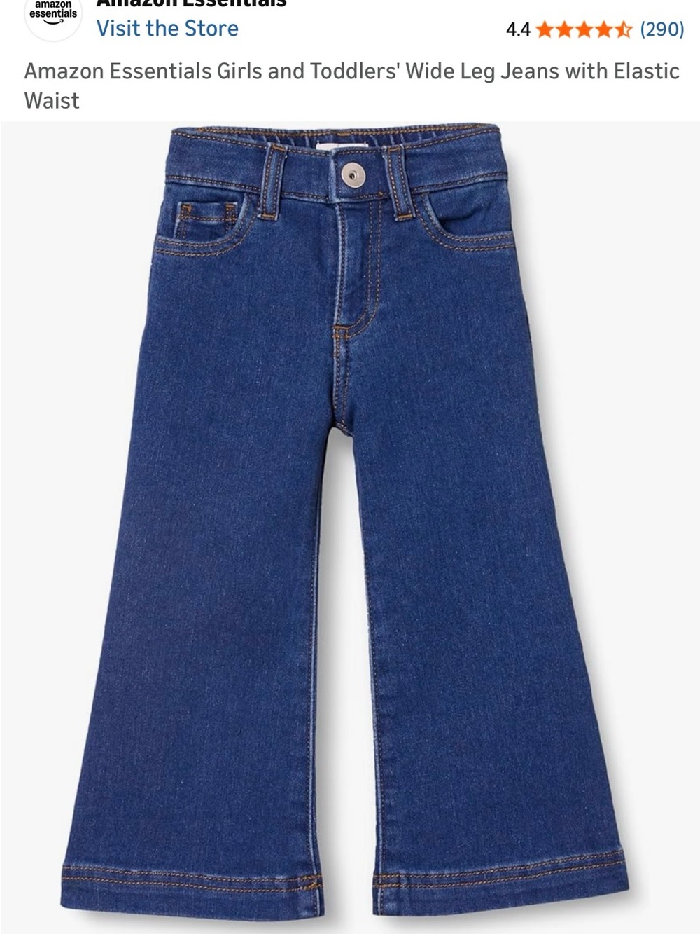 Amazon Essentials Girls Wide-Leg Jeans in Dark Blue Denim in Medium Indigo Wash